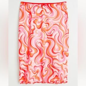 H&M | Plus-Size Knee Length Mesh Skirt Orange, Pink and White Swirl Pattern (4X)